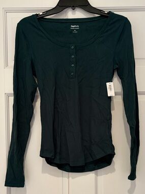 NWT Gap Body Women's Long-Sleeve Ribbed Henley Top - Green